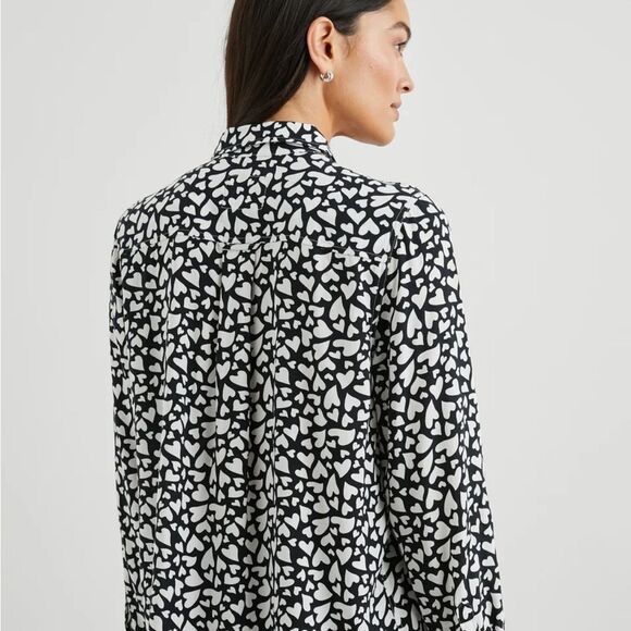 Rails Kathryn Button Up Shirt Women's XS Black/White Heart Print Collared L/S - Picture 7 of 8